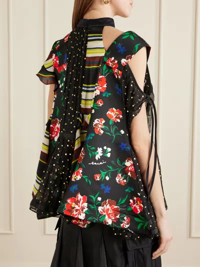 Sacai Pattern Mix Printed Ruffled Blouse In Multi