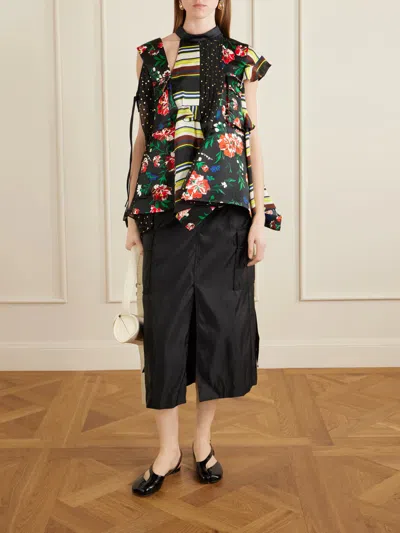 Sacai Pattern Mix Printed Ruffled Blouse In Multi