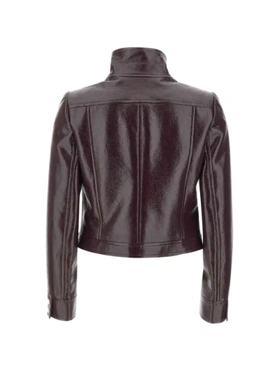 Courrèges Vinyl Blazer With Collared Neck And Long Sleeves In Burgundy