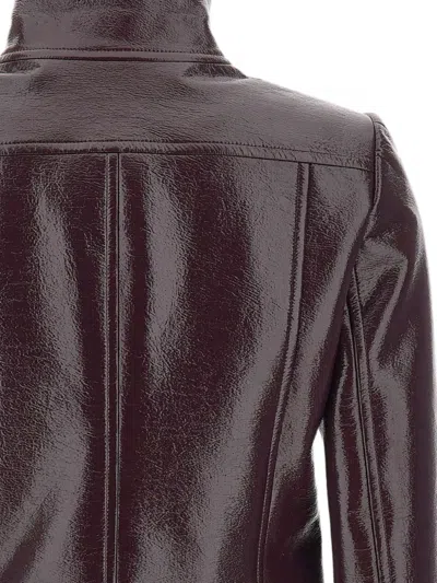 Courrèges Vinyl Blazer With Collared Neck And Long Sleeves In Burgundy