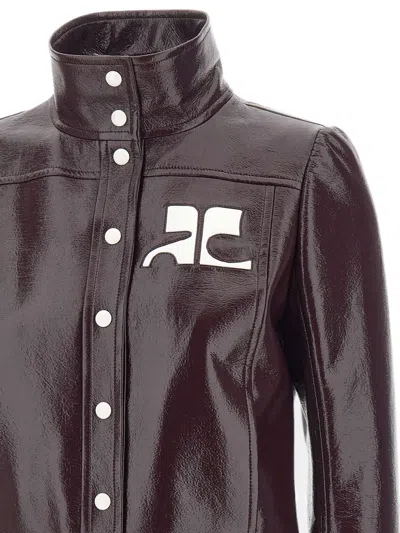 Courrèges Vinyl Blazer With Collared Neck And Long Sleeves In Burgundy