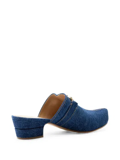 Ferragamo Denim Gancini-detail Mules In Blue