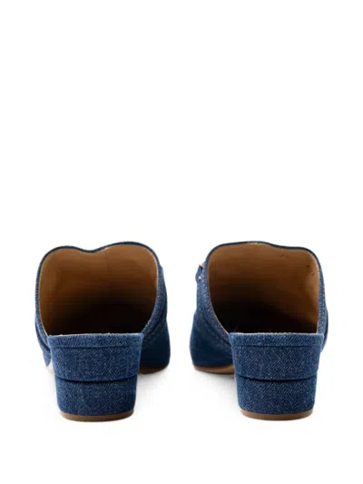 Ferragamo Denim Gancini-detail Mules In Blue