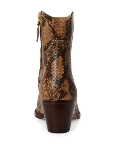 Ralph Lauren Python-embossed Leather Ankle Boots In Brown