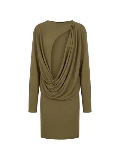 Jacquemus The Mistral Open-back Draped Jersey Mini Dress In Green