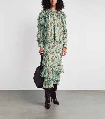 Ulla Johnson Silk Ruffled Willow Blouse In Gray