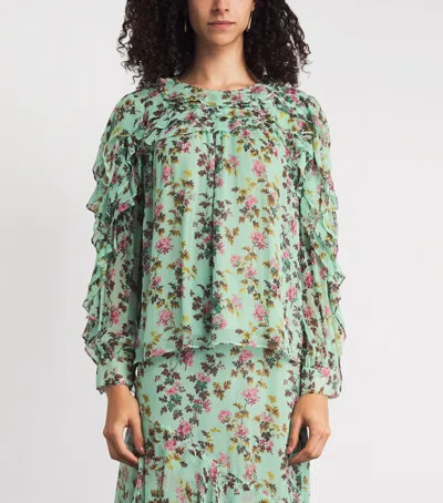 Ulla Johnson Silk Ruffled Willow Blouse In Gray