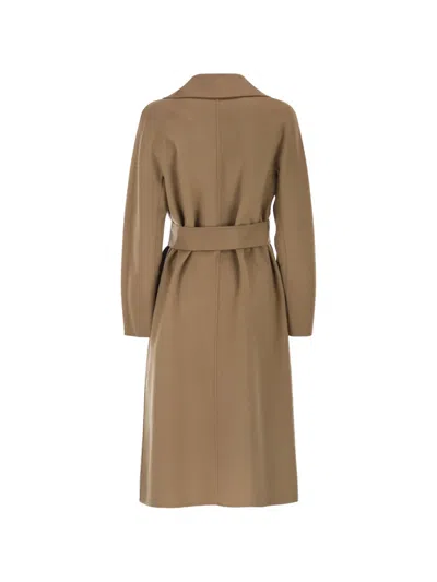 Max Mara Studio Mstcles Belted Kimono-sleeve Coat In Brown
