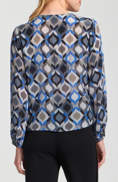 Apny Print Tie Front Top In Blue