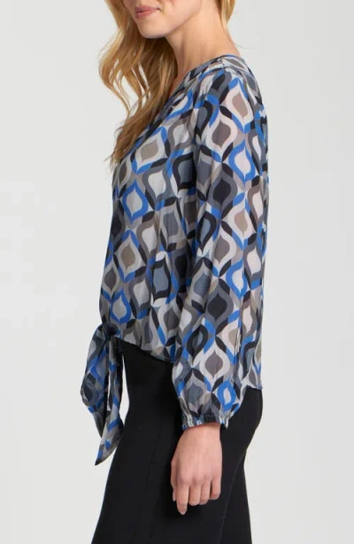 Apny Print Tie Front Top In Blue