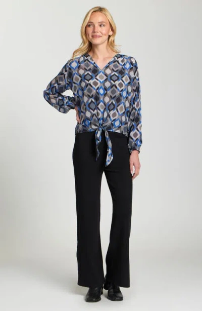Apny Print Tie Front Top In Blue