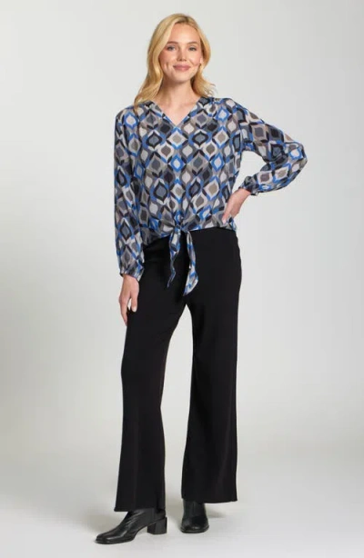 Apny Print Tie Front Top In Blue