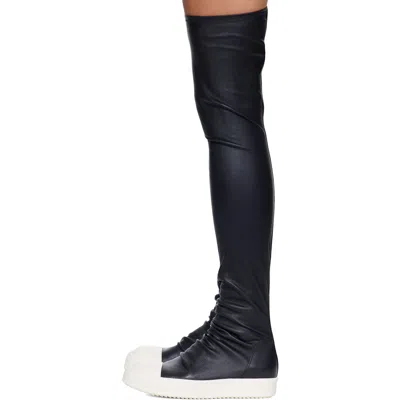 Rick Owens Blackwhite Solid High Stocking Sneaks Boots In Black