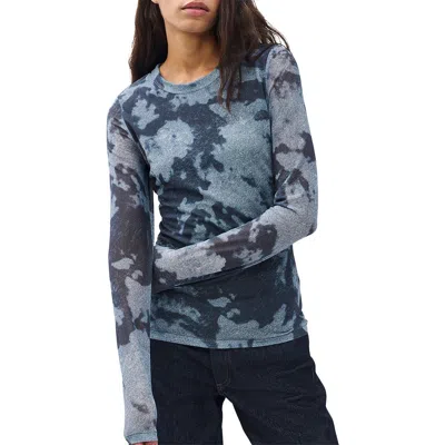 Rag & Bone Yana Printed Mesh Long Sleeve Tee Silver Multi In Blue