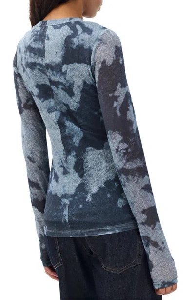 Rag & Bone Yana Printed Mesh Long Sleeve Tee Silver Multi In Blue