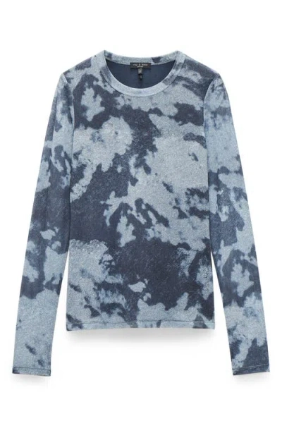 Rag & Bone Yana Printed Mesh Long Sleeve Tee Silver Multi In Blue