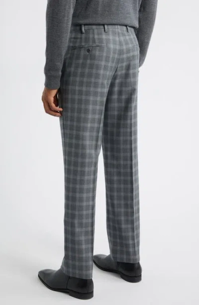 Zanella Devon Flat Front Plaid Wool Dress Pants In Gray