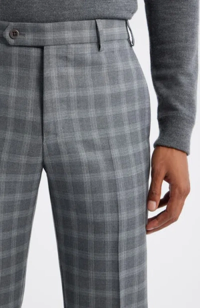 Zanella Devon Flat Front Plaid Wool Dress Pants In Gray