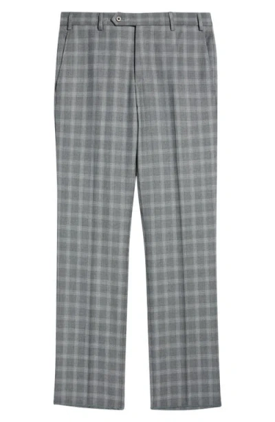 Zanella Devon Flat Front Plaid Wool Dress Pants In Gray