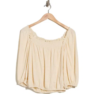 Max Studio Crinkled Balloon Sleeve Bubble Hem Top In Neutral