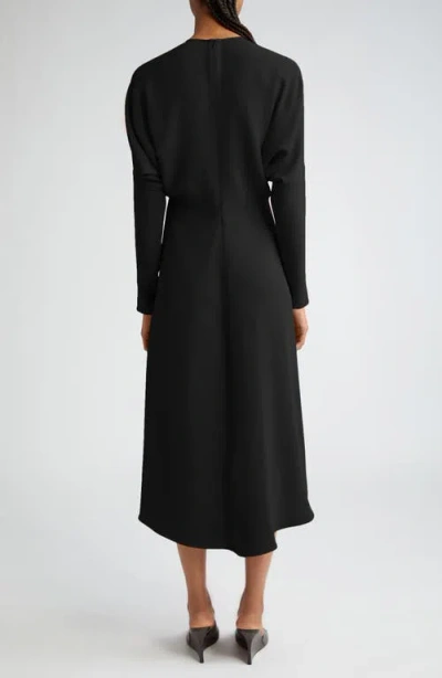 Victoria Beckham Dolman Long Sleeve Cady Midi Dress In Black
