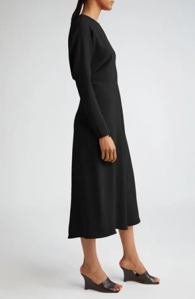 Victoria Beckham Dolman Long Sleeve Cady Midi Dress In Black