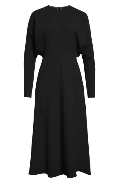 Victoria Beckham Dolman Long Sleeve Cady Midi Dress In Black
