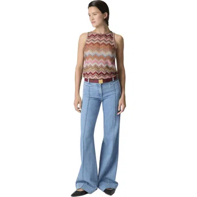 Missoni Sleeveless Top In Viscose Chevron With Snake Motif In Brown