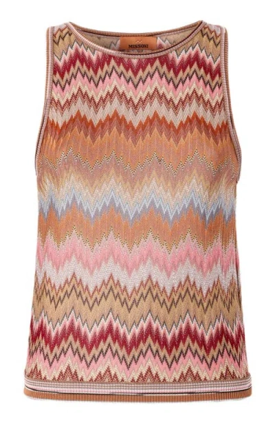 Missoni Sleeveless Top In Viscose Chevron With Snake Motif In Brown
