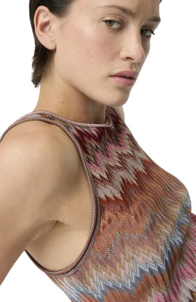 Missoni Sleeveless Top In Viscose Chevron With Snake Motif In Brown