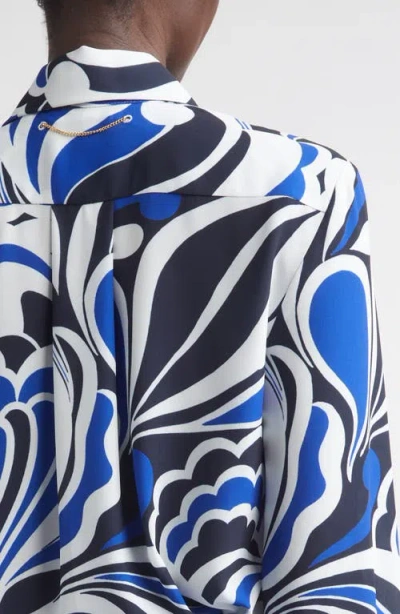 St John St. John Midcentury Scroll Button-up Shirt In Blue