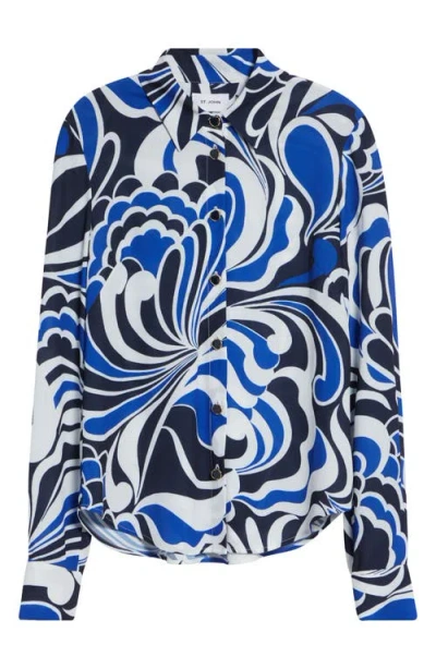 St John St. John Midcentury Scroll Button-up Shirt In Blue