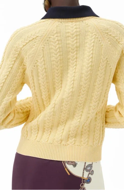 Versace Cable-knit Contrasting-collar Sweater In Yellow