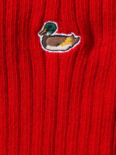 Edmmond Studios Duck Logo Ribbed Crew Socks In Red