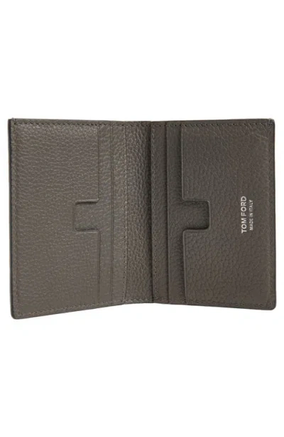 Tom Ford Leather Folding Card Holder In Gray