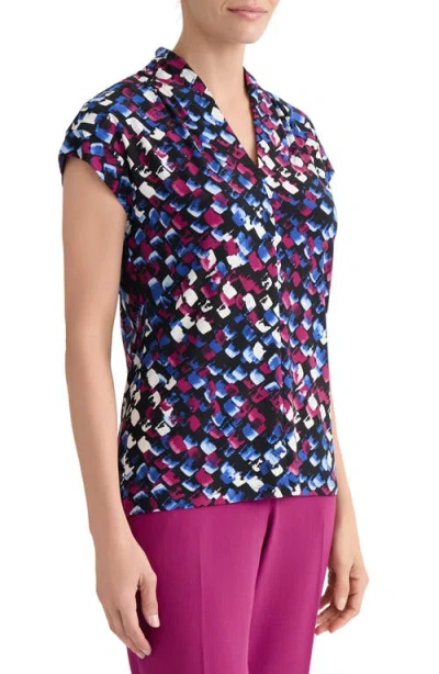 Kasper Block Print Knit Top In Multi