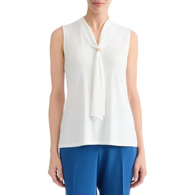 Kasper Tie Front Sleeveless Stretch Top In White
