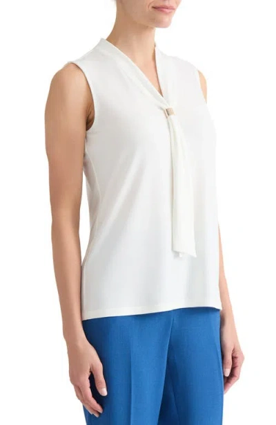 Kasper Tie Front Sleeveless Stretch Top In White
