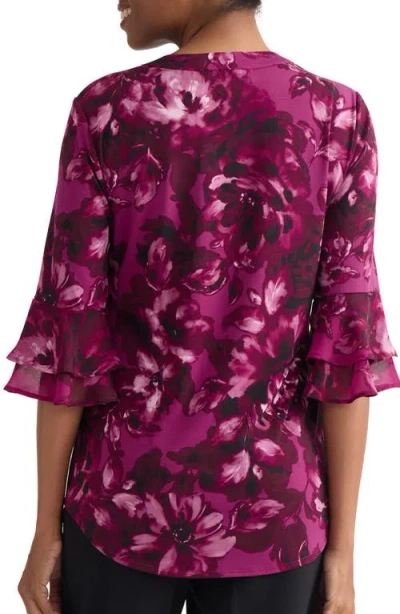 Kasper Floral Print Ruffle Sleeve Top In Multi