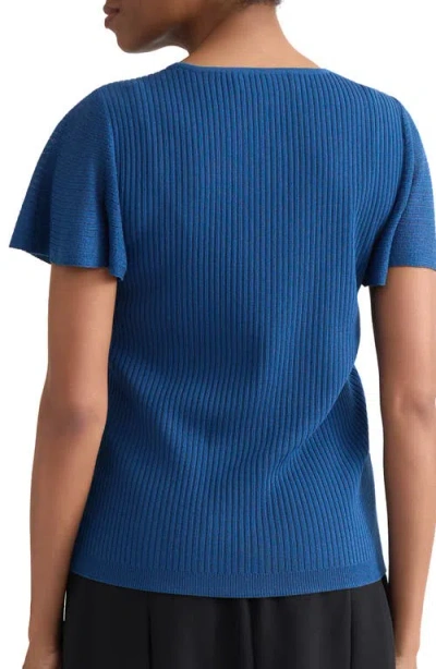Kasper Flutter Sleeve Rib Sweater In Blue