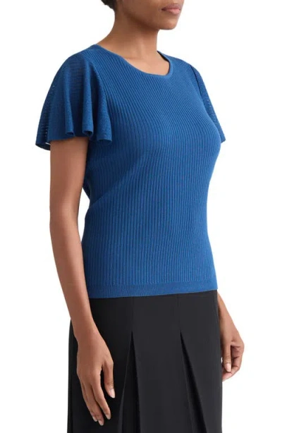 Kasper Flutter Sleeve Rib Sweater In Blue