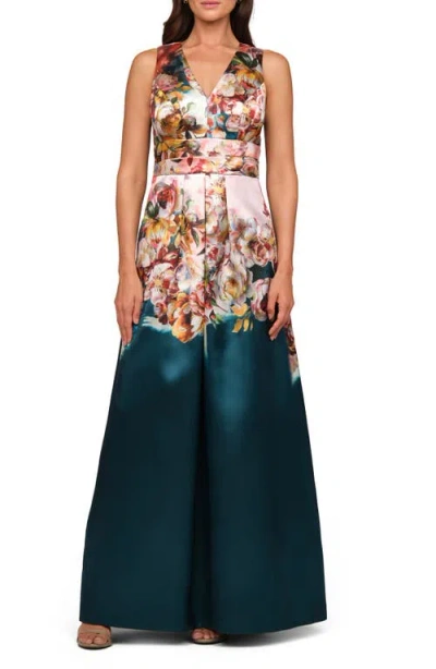 Kay Unger Mariah Sleeveless Floral Mikado Gown In Multi