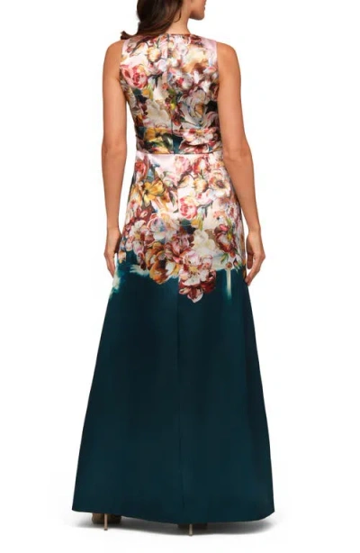 Kay Unger Mariah Sleeveless Floral Mikado Gown In Multi