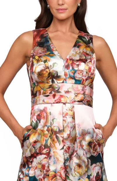 Kay Unger Mariah Sleeveless Floral Mikado Gown In Multi