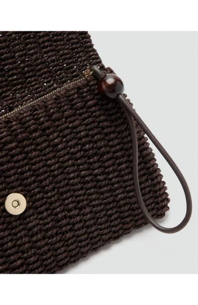 Mango Woven Raffia Pouch In Brown