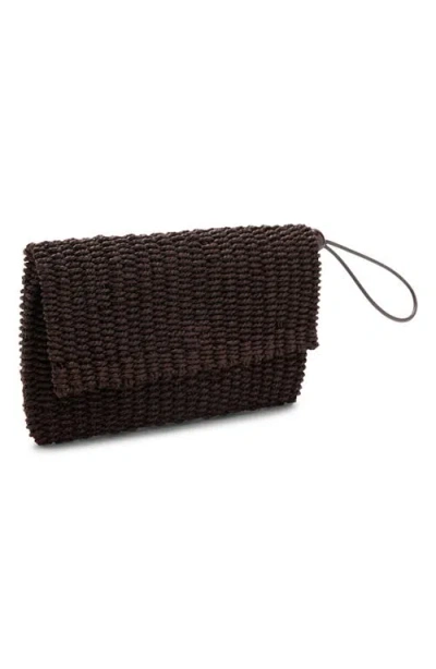 Mango Woven Raffia Pouch In Brown