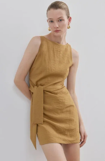Mango Side Tie Minidress In Brown