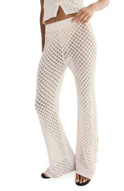 Mango Openwork Knit Pants In White