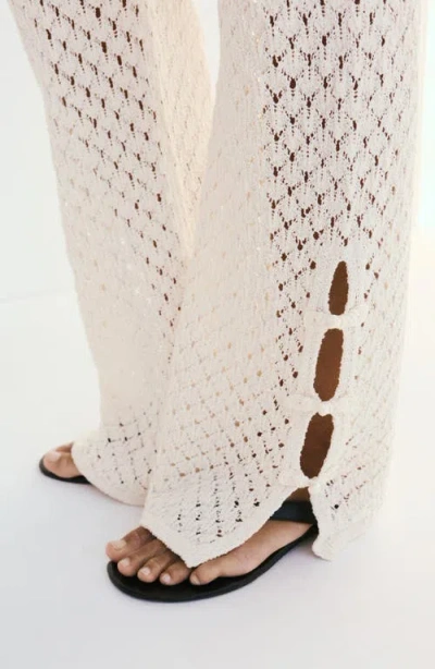 Mango Openwork Knit Pants In White
