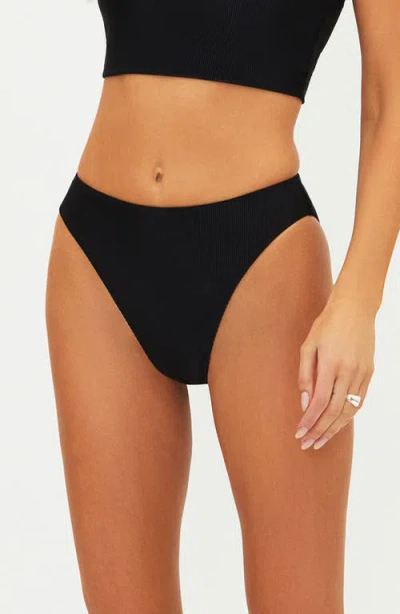 Beach Riot Amarie Rib High Waist Bikini Bottoms In Black